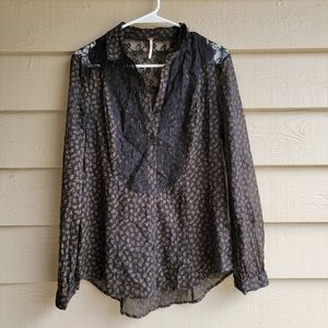 FREE PEOPLE All That Glitters Sheer Bohemian Peasant Top, Womens Size S